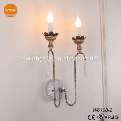 American style antique gold iron wall light with wood base wall sconce W6100-2