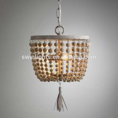 Retro style wooden beaded chandelier,vintage wrought iron pendant light for baby room