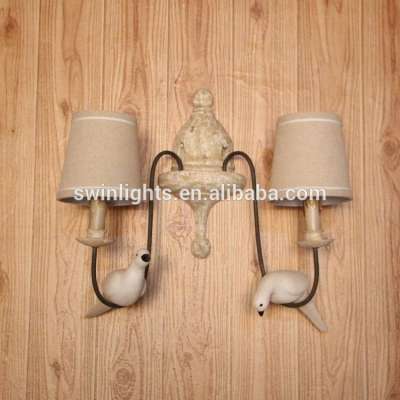 wholesale led indoor wall lamp,distressed wood wall lamp sconce with decorative birds